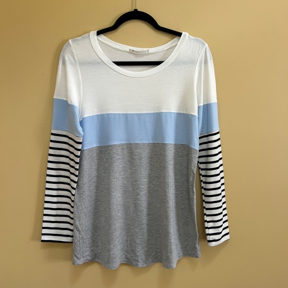 Mai Soli Long Sleeve Solid & Striped Top - Picture 1 of 4